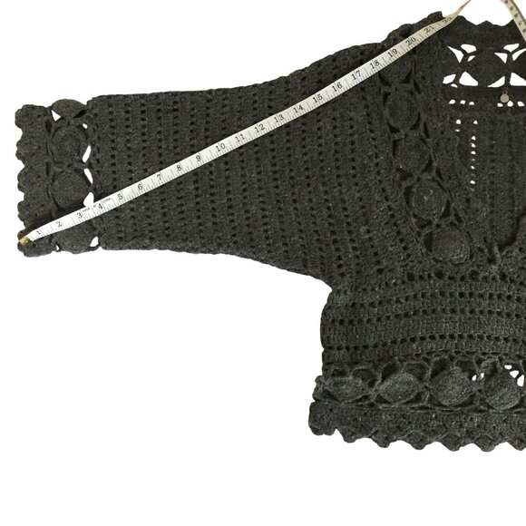 ANTHROPOLOGIE Women Gray Crochet Angora Sweater V-Neck Orenburg Knit Boho XS - Picture 7 of 10